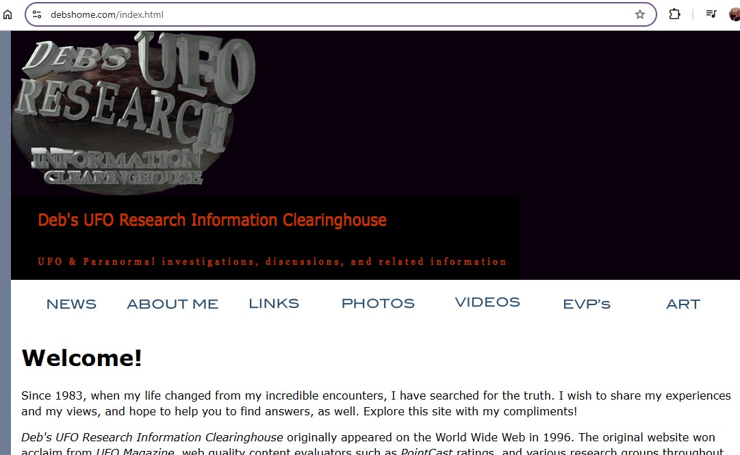 Deb's UFO Research Information Clearinghouse alien encounter website